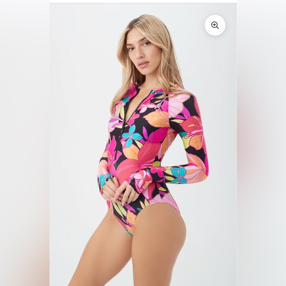 New! Trina Turk Solar Floral Long Sleeve Zip Up One‎ Piece Paddle Suit XS $182 - Picture 7 of 11